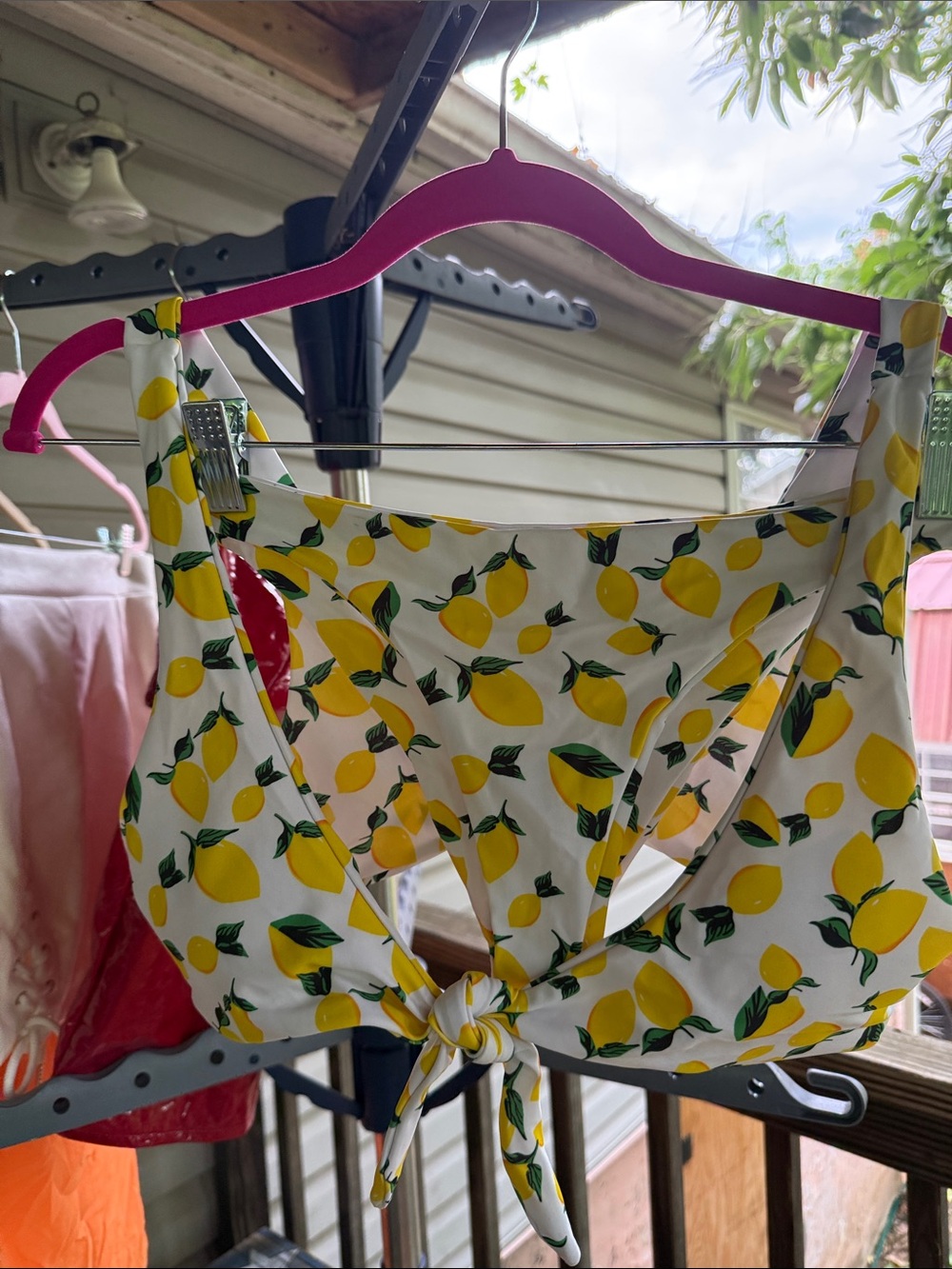 New Lemon Print Womens Medium Bikini tie front removable pads